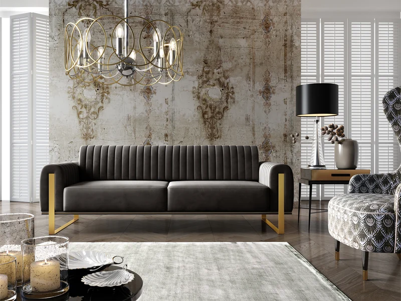 Dreisitziges Sofa Parissa aus dunkelgrauem Samtvelours