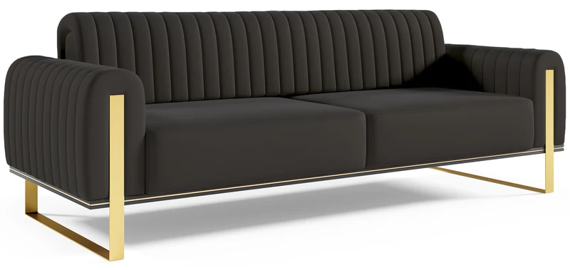 Dreisitziges Sofa Parissa aus dunkelgrauem Samtvelours