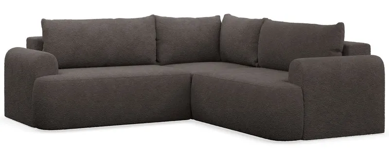 Ecksofa mit Schlaffunktion, Ovo, L-förmig, universell, grau-braun, Bouclé