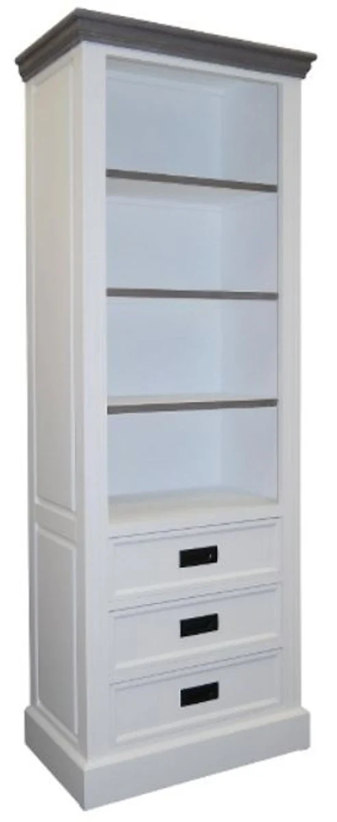 Casa Padrino Landhausstil Bücherschrank in Weiß und Grau, 68 x 39 x H. 180 cm mit 3 Schubladen