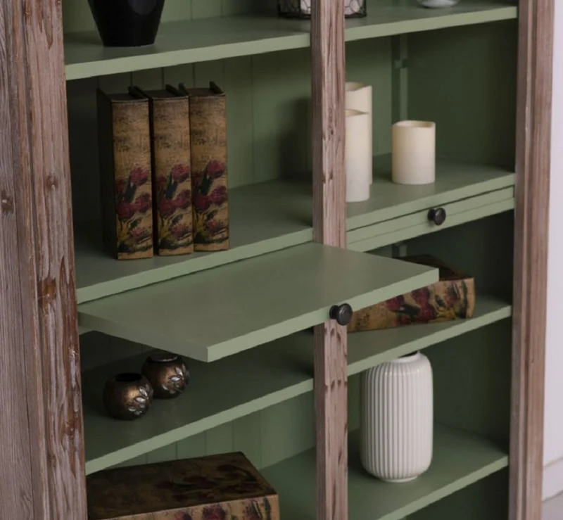 Casa Padrino Landhausstil Bücherschrank Braun / Grün 120 x 37 x H. 197 cm - Massivholz Schrank - Regalschrank - Wohnzimmerschrank - Landhausstil Möbel