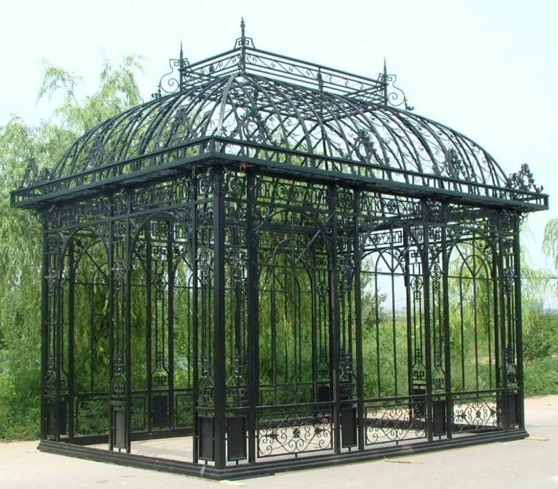 Casa Padrino Luxus Jugendstil Garten Pavillon Schwarz 593 x 379 x H. 520 cm - Eleganter Schmiedeeisen Gartenhaus - Edel & Prunkvoll