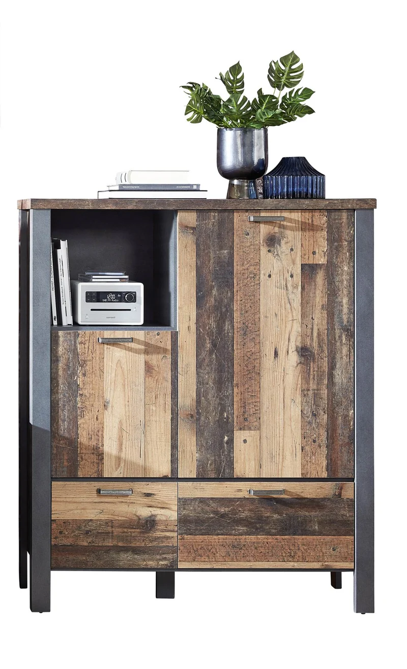Kommode Highboard CARDIFF - Vintage Style Mix dark