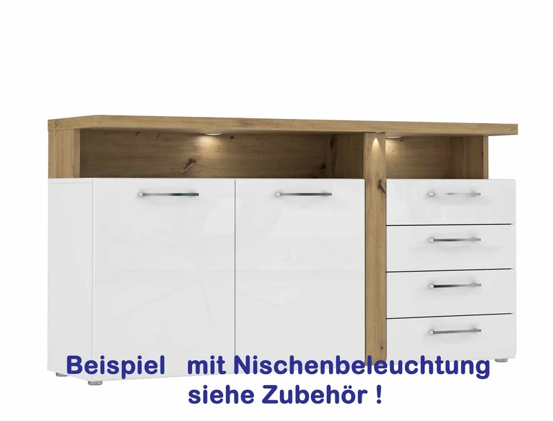 Sideboard TULUZA 2-trg. 4 Schubladen Optik Weiß / Artisan Eiche, Forte