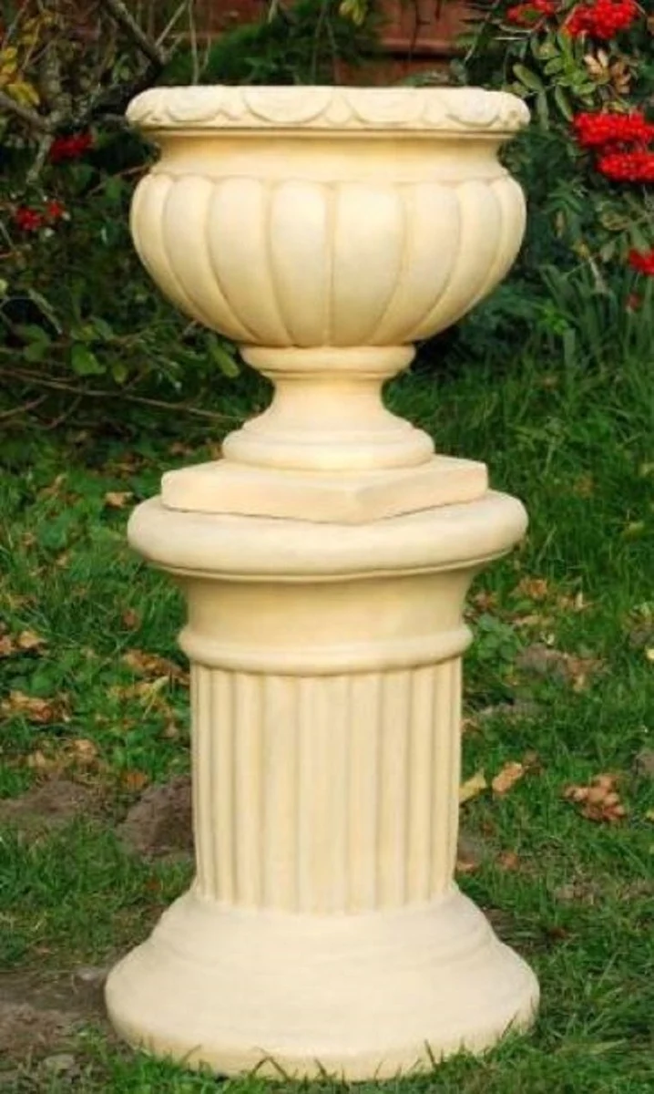 Casa Padrino Barock Säule Sandfarben Ø 32 x H. 40 cm - Kleine runde Gartensäule im Barockstil - Garten Deko Accessoires