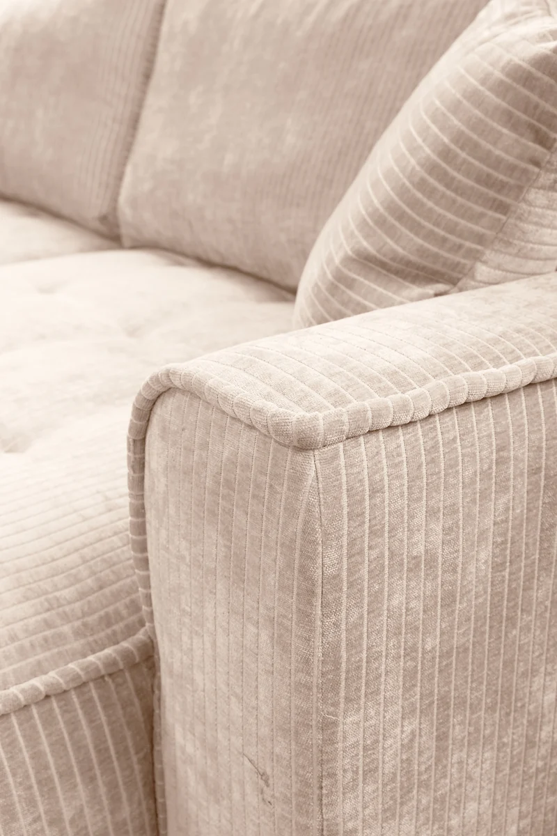 Ecksofa mit Schlafunktion Blues, L-förmig, linksseitig, mit Stauraum, beiger Cordstoff