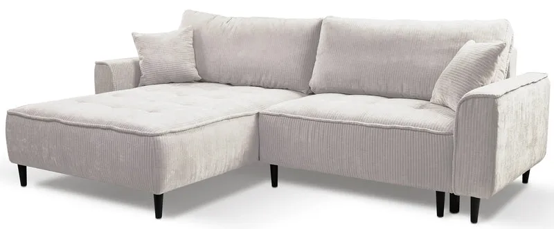Ecksofa mit Schlafunktion Blues, L-förmig, linksseitig, mit Stauraum, hellbeige Cordstoff