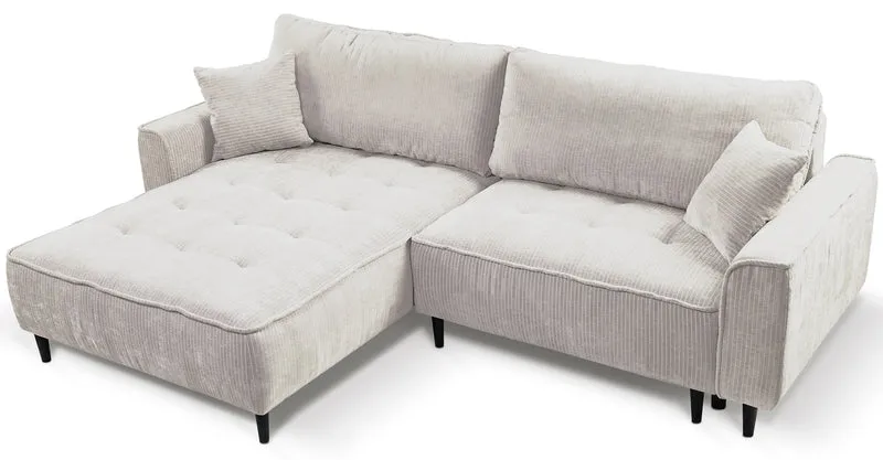 Ecksofa mit Schlafunktion Blues, L-förmig, linksseitig, mit Stauraum, hellbeige Cordstoff