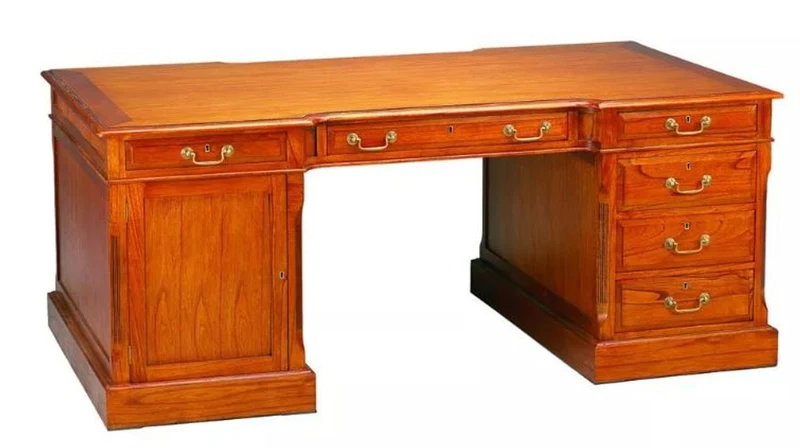 Casa Padrino Luxus Schreibtisch Hellbraun / Deckplatte Holz 190 x 105 x H. 79 cm - Massivholz Antik Stil Sekretär mit 6 Schubladen