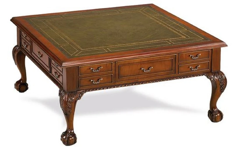 Casa Padrino Luxus Barock Couchtisch Dunkelbraun / Grün 100 x 100 x H. 49 cm - Barockstil Wohnzimmertisch mit 20 Schubladen - Luxus Wohnzimmer Möbel im Barockstil - Barock Möbel