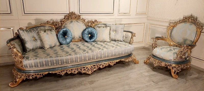 Casa Padrino Luxus Barock Wohnzimmer Sessel Türkis / Creme / Gold - Handgefertigter Barockstil Sessel - Luxus Wohnzimmer Möbel im Barockstil - Barock Möbel - Edel & Prunkvoll
