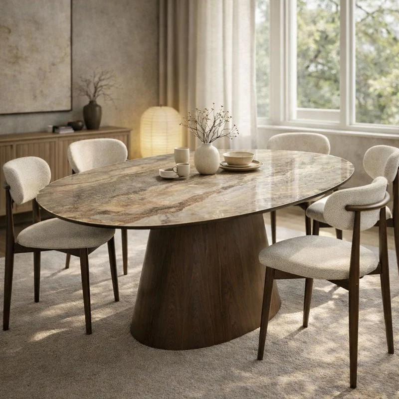 Danish Esstisch – Keramik Onyx / Walnussfurnier – 220 x 100 x 76 cm – Modernes Design – Zeitlose Harmonie