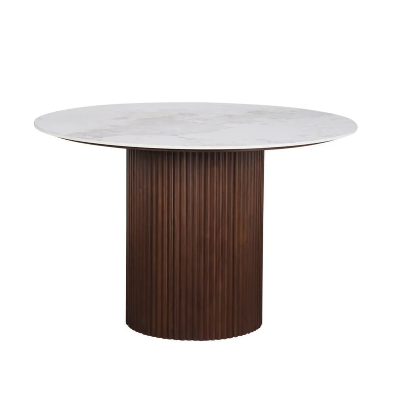 Urban Chique Runder Esstisch – Keramikmarmor / Walnussfurnier – 120 x 120 x 76 cm – Modernes Design – Zeitlose Eleganz