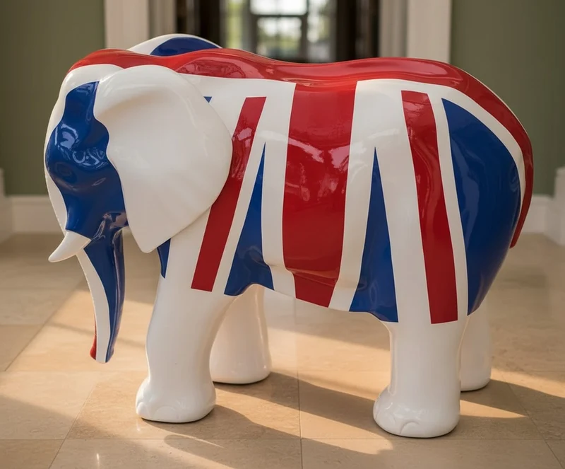 Casa Padrino Luxus Deko Skulptur Elefant English FLAG H. 60 cm - Deko Skulptur - Deko Figur - Tierfigur - Gartendeko