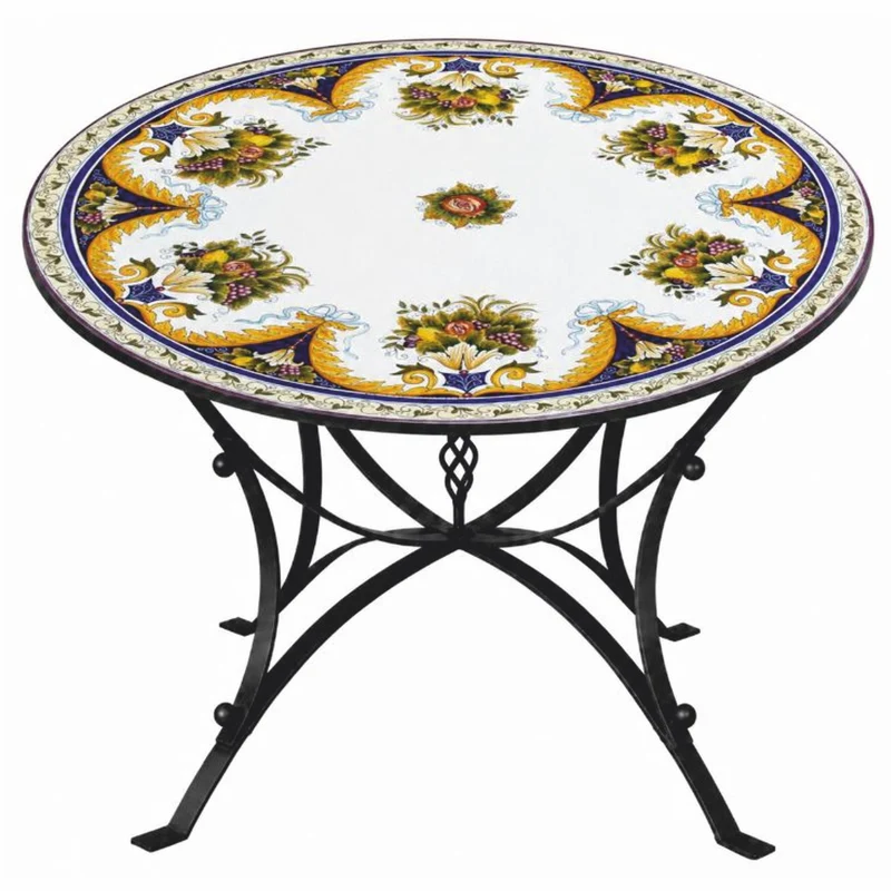 Casa Padrino Luxus Jugendstil Esstisch Weiß / Bunt / Schwarz Ø 140 cm - Runder Gartentisch - Gastronomie & Garten Möbel - Made in Italy