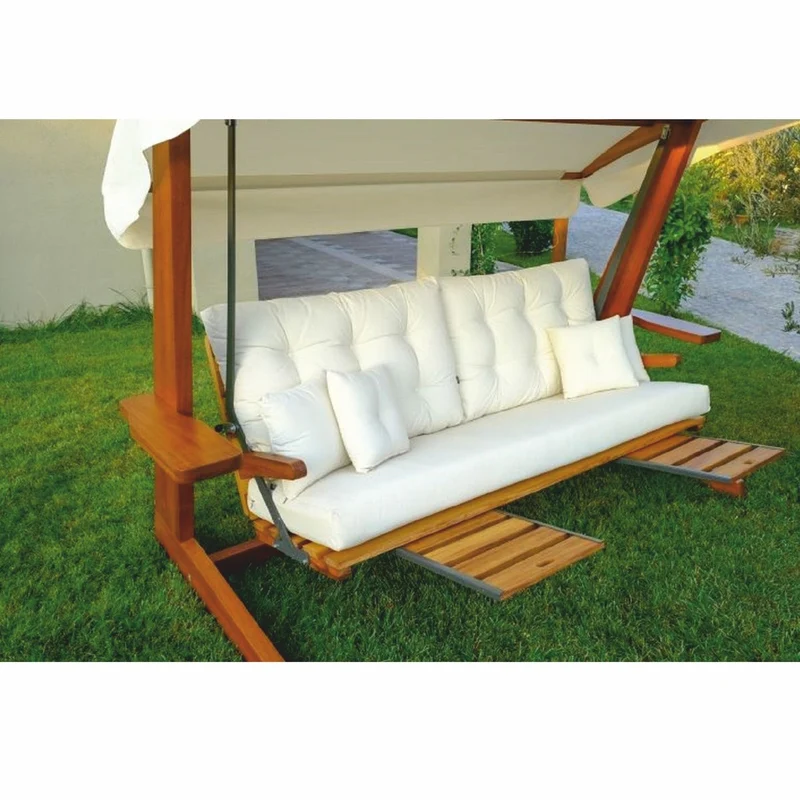 Casa Padrino Luxus Hollywood Schaukel Creme / Braun - Wetterfeste Garten Schaukel mit Sonnendach - Garten Terrassen Hotel Möbel - Luxus Qualität
