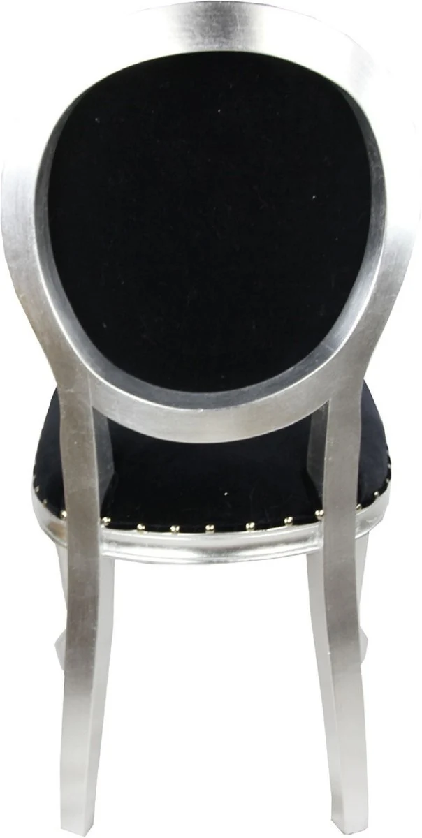 Pompöös by Casa Padrino Luxus Barock Esszimmerstühle Schwarz / Weiß / Silber 50 x 60 x H. 104 cm - Pompööse Barock Stühle designed by Harald Glööckler - 4 Esszimmerstühle
