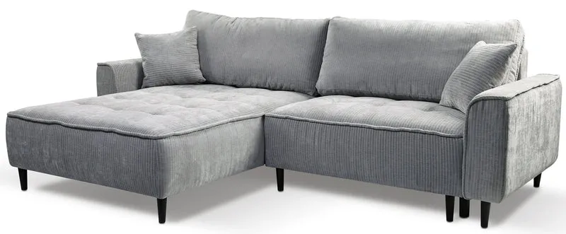Ecksofa mit Schlaffunktion Blues, L-förmig, linksseitig, mit Stauraum, grauer Cordstoff