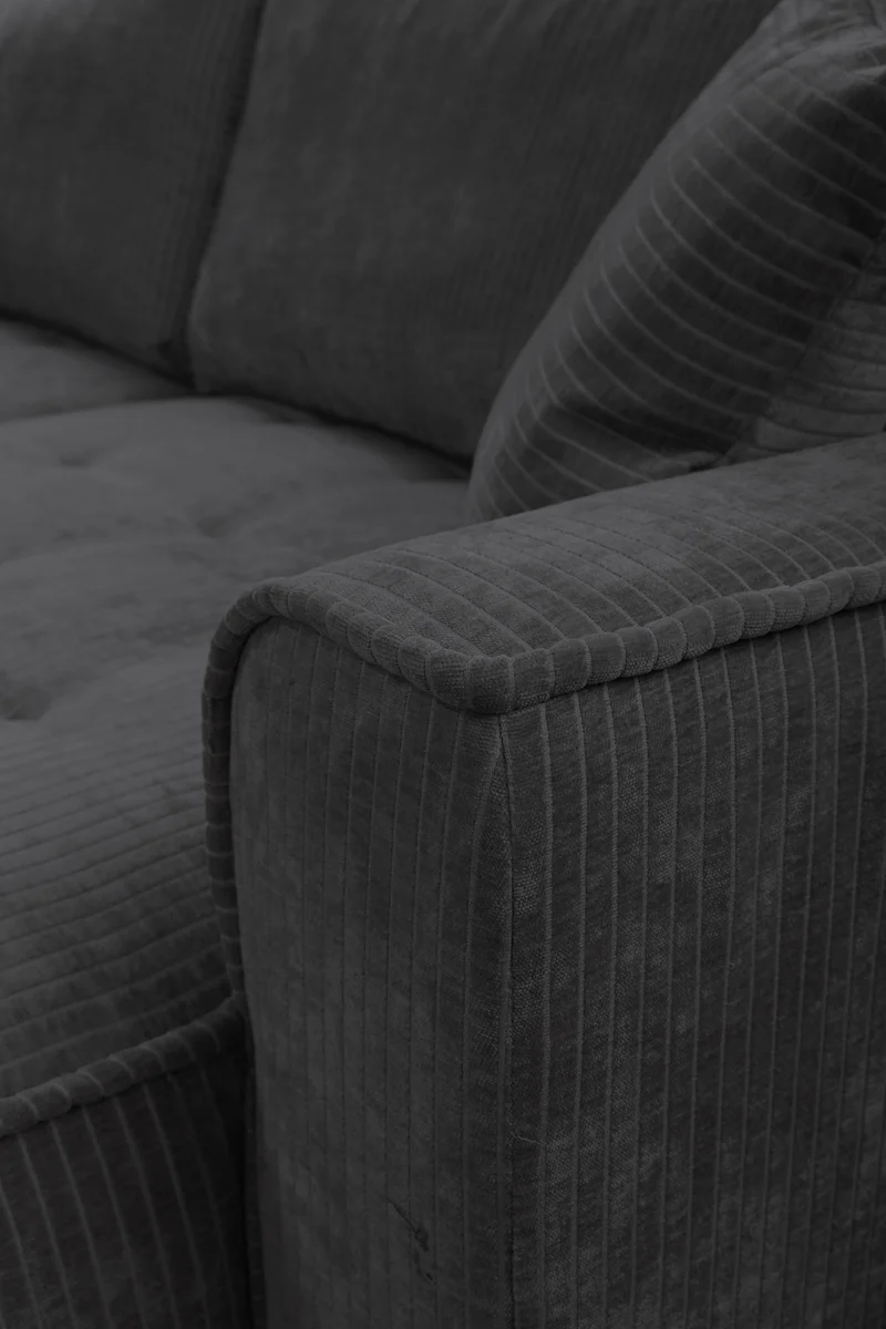 Ecksofa mit Schlaffunktion Blues, L-förmig, rechtsseitig, mit Stauraum, graphitfarbener Cordstoff