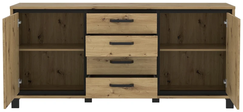 Sideboard TRONDHEIM 2-trg. 4 Schubladen Artisan / Schwarzeiche Optik