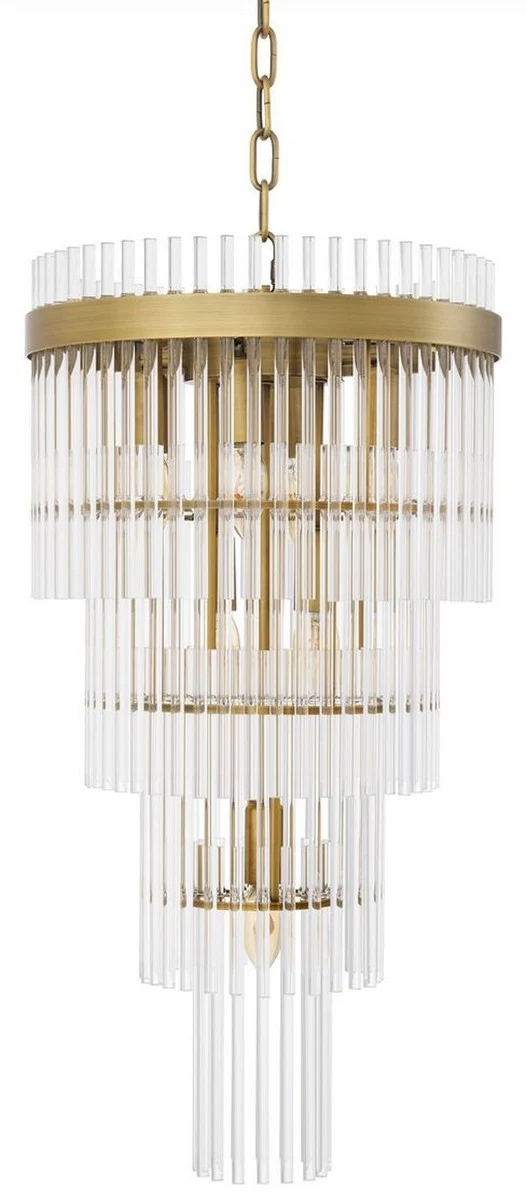 Casa Padrino Luxus Kronleuchter Antik Messingfarben Ø 35,5 x H. 68 cm - Moderner Metall Kronleuchter mit edlen Glasröhren - Luxus Kollektion