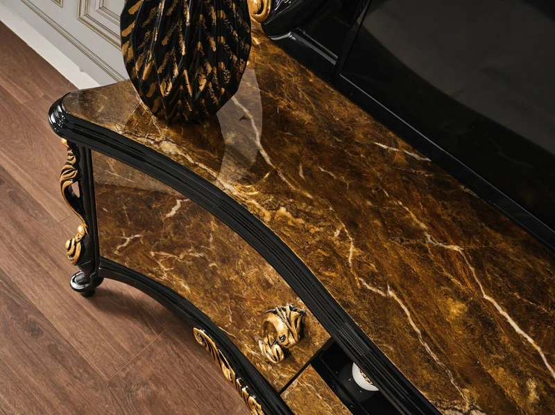 Casa Padrino Luxus Barock TV Schrank Braun / Schwarz / Gold 180 x 50 x H. 190 cm - Prunkvolles Massivholz Sideboard - Barock Wohnzimmer Möbel