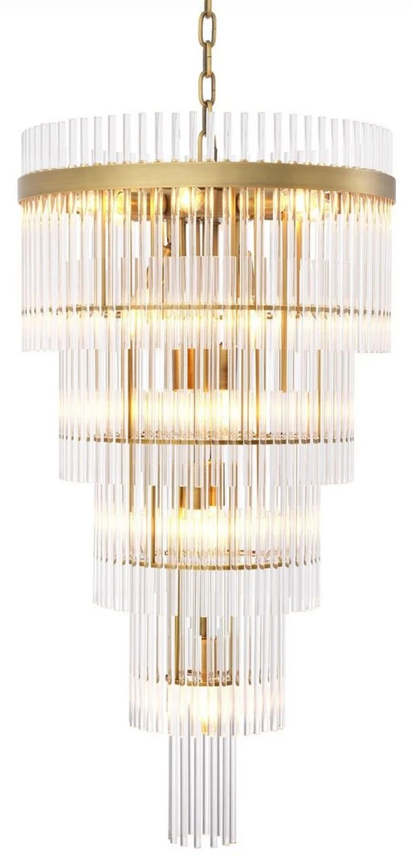 Casa Padrino Luxus Kronleuchter Antik Messingfarben Ø 49 x H. 93 cm - Moderner Metall Kronleuchter mit edlen Glasröhren - Luxus Kollektion