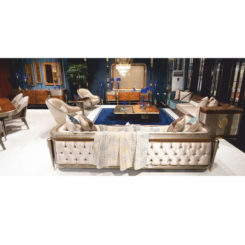 Casa Padrino Luxus Sofa Grau / Braun / Gold 280 cm - Wohnzimmer & Hotel Möbel