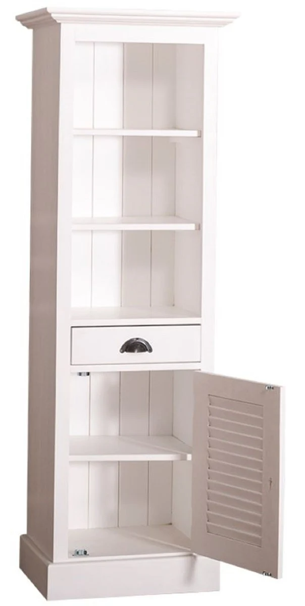 Casa Padrino Landhausstil Badezimmerschrank mit Tür und Schublade Weiß 54 x 41 x H. 160 cm - Badezimmermöbel im Landhausstil