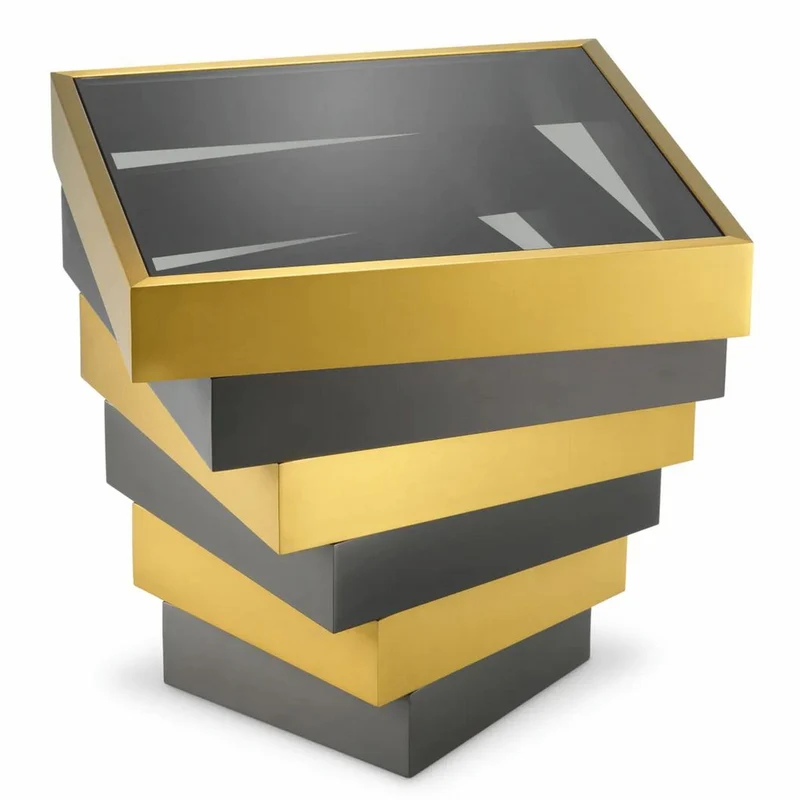 Casa Padrino Luxus Edelstahl Beistelltisch mit Glasplatte Messing / Bronze / Grau