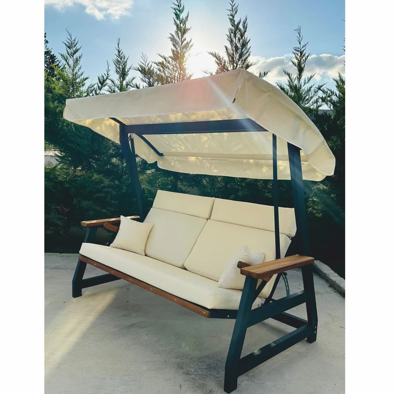 Casa Padrino Luxus Hollywood Schaukel Beige / Anthrazit / Braun 226 cm - Garten & Terrassen Möbel