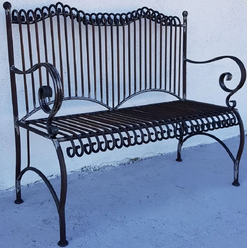 Casa Padrino Jugendstil Gartenbank Antik Schwarz 125 x 55 x H. 115 cm - Handgefertigte Schmiedeeisen Bank - Sitzbank mit Armlehnen - Barock & Jugendstil Garten Möbel