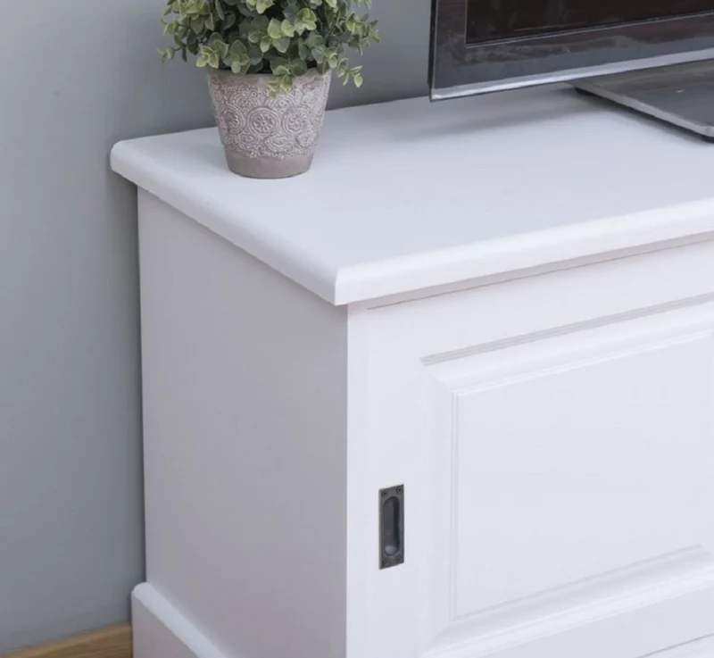 Casa Padrino Landhausstil TV Schrank Weiß 160 x 46 x H. 60 cm - Massivholz Sideboard - Landhausstil Wohnzimmer Möbel
