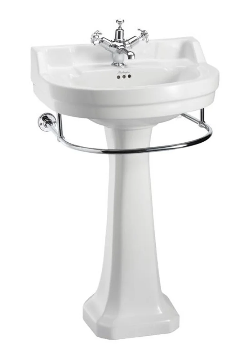 Casa Padrino Jugendstil Porzellan Waschbecken mit Sockel und Handtuchhalter, weiß / chrom, 56 x 47 x 96 cm