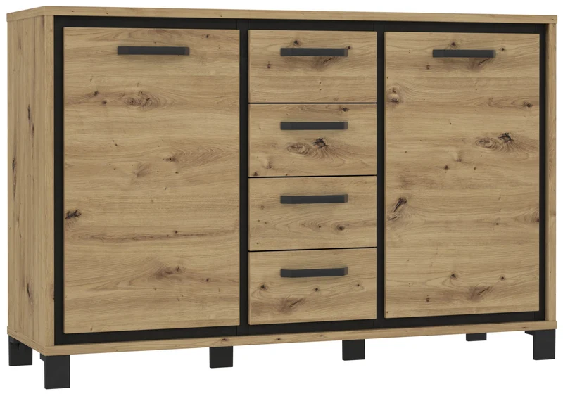 Kommode Sideboard TRONDHEIM K233 Artisan Eiche / Schwarzeiche Optik