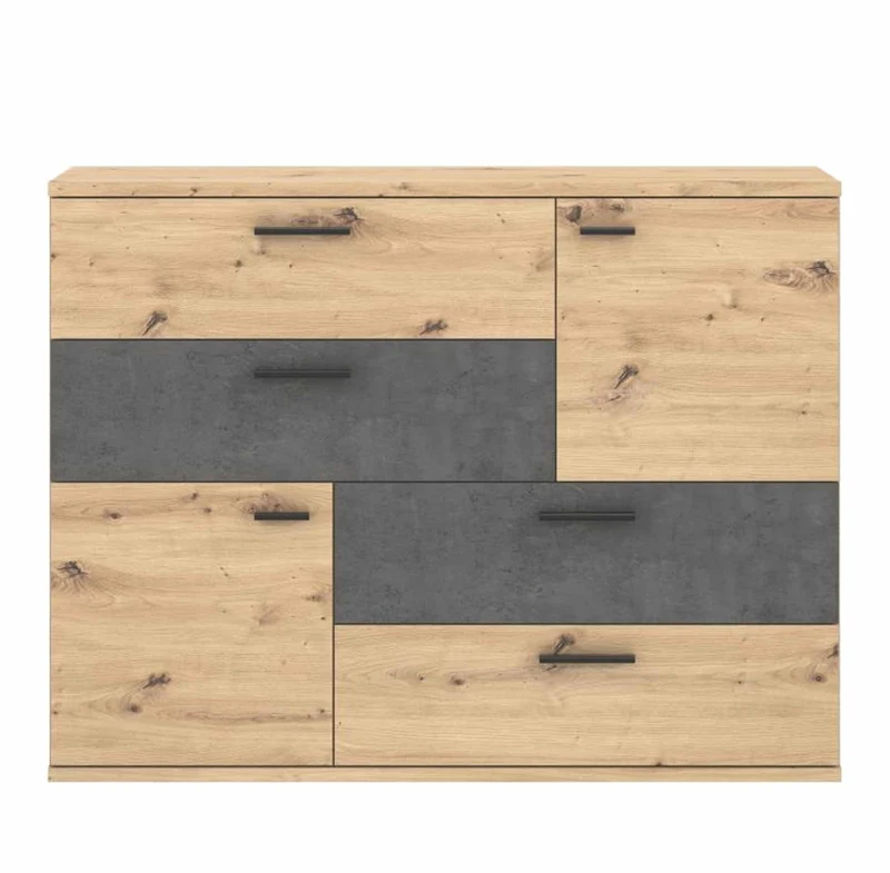 Kommode Sideboard SKIVE Optik: Artisan Eiche / Betonoptik dunkelgrau