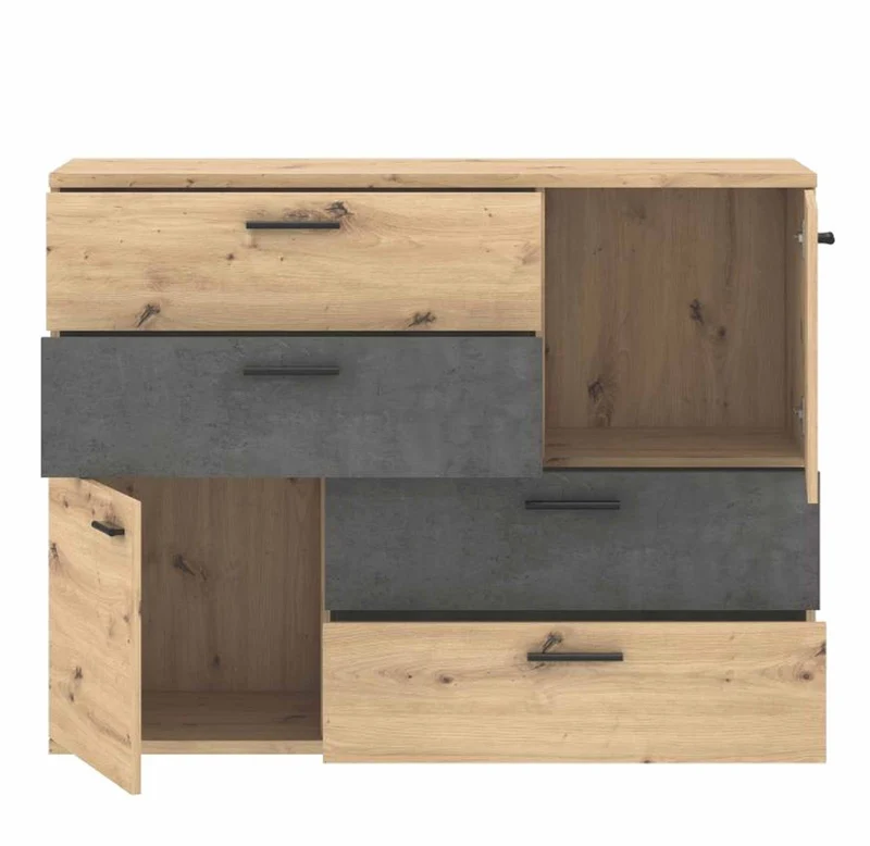 Kommode Sideboard SKIVE Optik: Artisan Eiche / Betonoptik dunkelgrau
