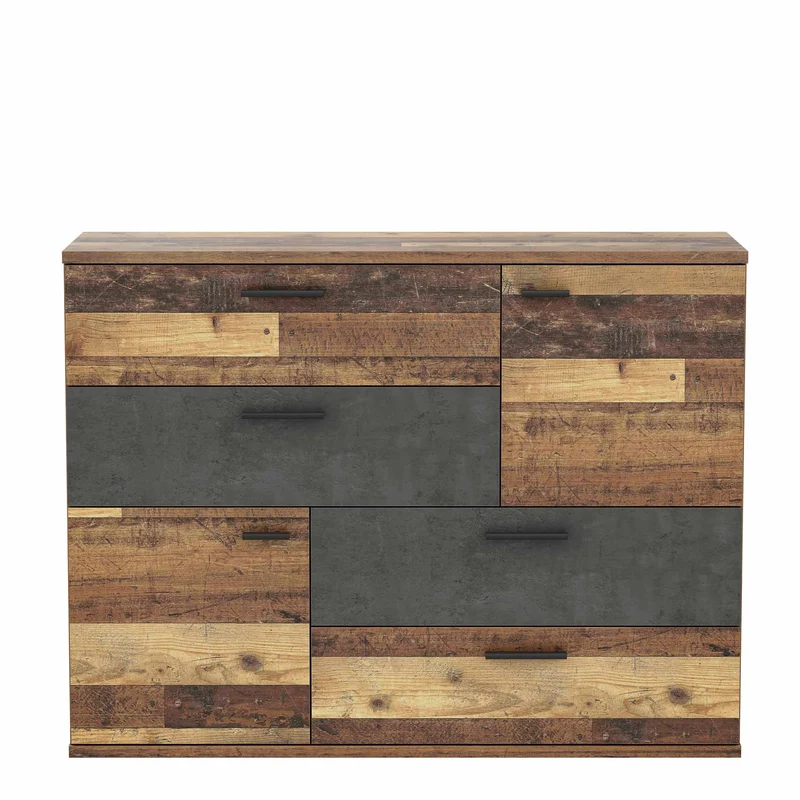 Kommode Sideboard SKIVE Optik Old Wood Vintage / Betonoptik dunkelgrau