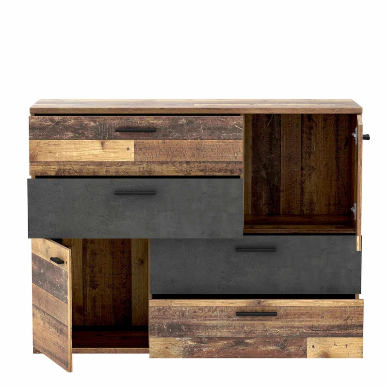 Kommode Sideboard SKIVE Optik Old Wood Vintage / Betonoptik dunkelgrau