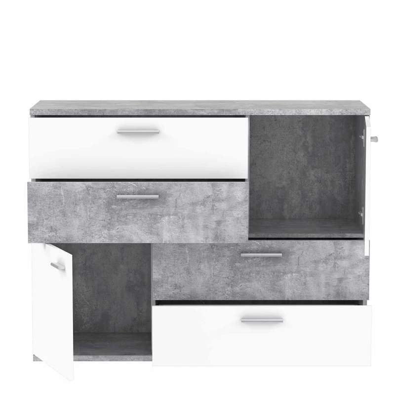 Kommode Sideboard SKIVE Optik: Betonoptik lichtgrau / Weiß von Forte