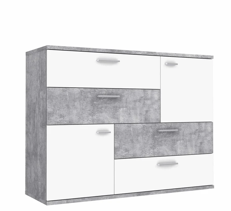 Kommode Sideboard SKIVE Optik: Betonoptik lichtgrau / Weiß von Forte