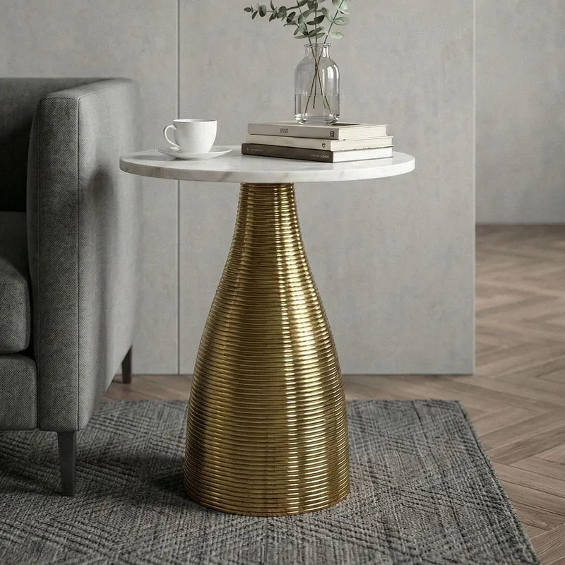 Beistelltisch Marmor Weiß mit goldenem Metallgestell, Ø40 cm