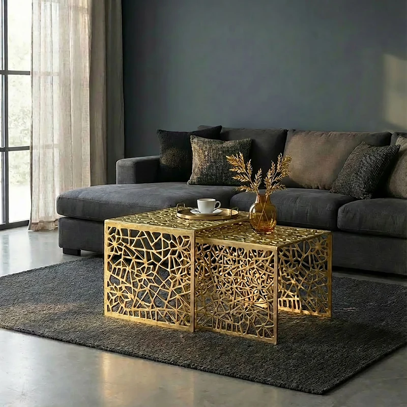 Satztisch-Set Aluminium Gold, 2-teilig im modernen Design von Wohnling