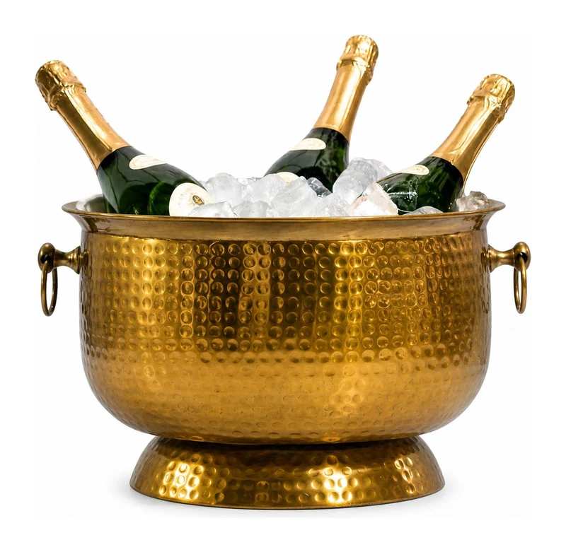 Champagnerkühler Hammerschlag Gold XXL für 6 Flaschen, Handmade
