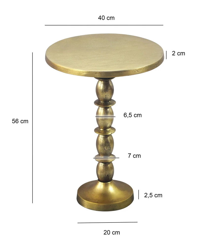 Beistelltisch Gold Aluminium 40 cm Raw-Finish für Wohnzimmer und Flur