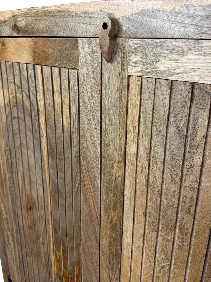 Sideboard Mango Massivholz 90x187cm, Braun mit Lamellen-Front Wohnling