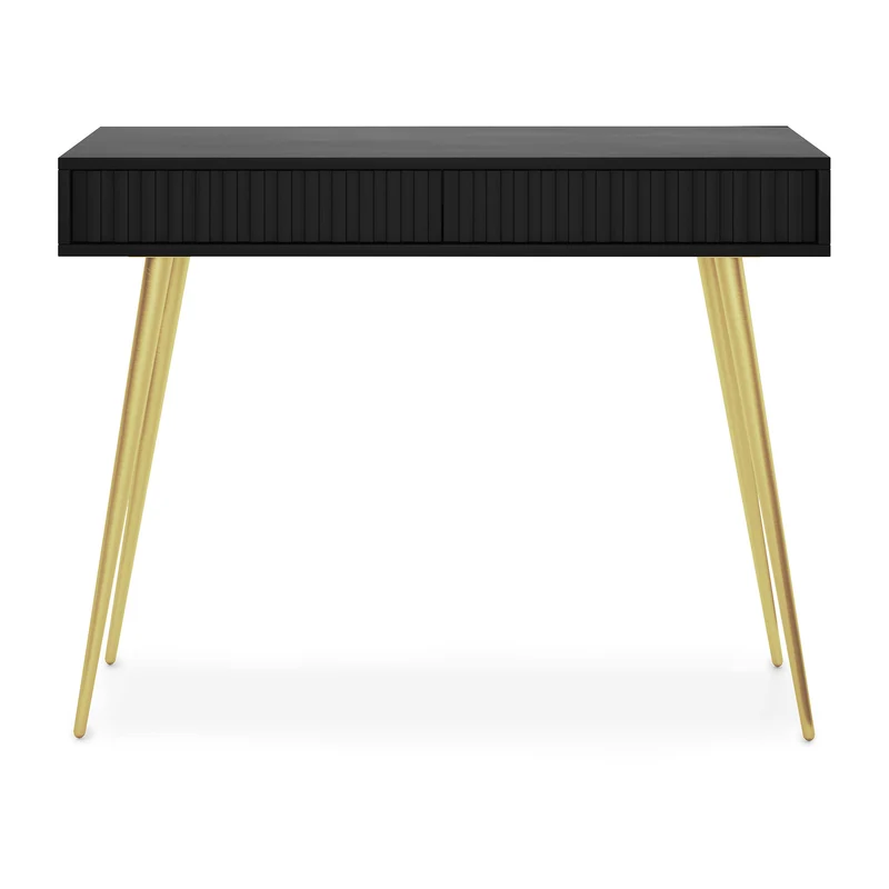 Schminktisch Bello 104 cm schwarz mit goldenen Beinen