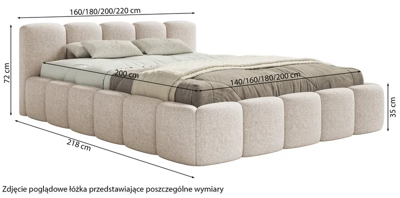 Polsterbett 160x200 cm Cloudy Low mit Stauraum, hellbeiger hydrophober Chenille-Stoff, Metallrahmen