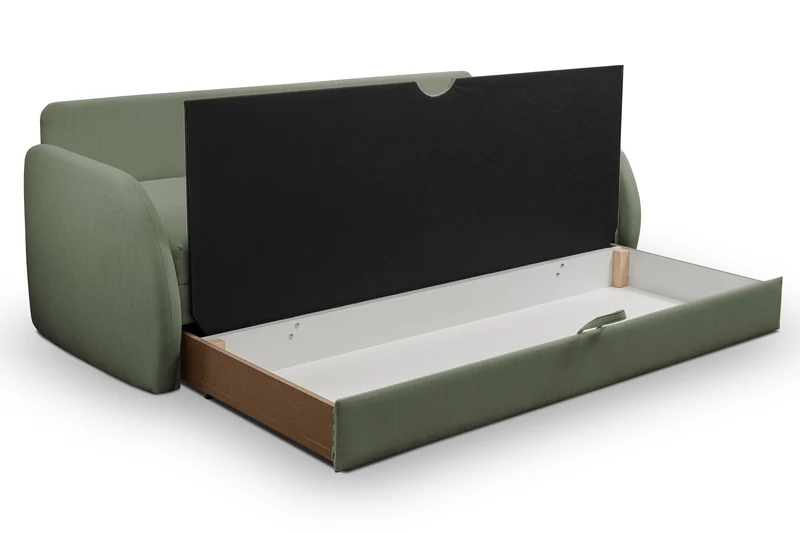 Dreisitziges ausklappbares Sofa Diego in Salbeigrün, Geflecht