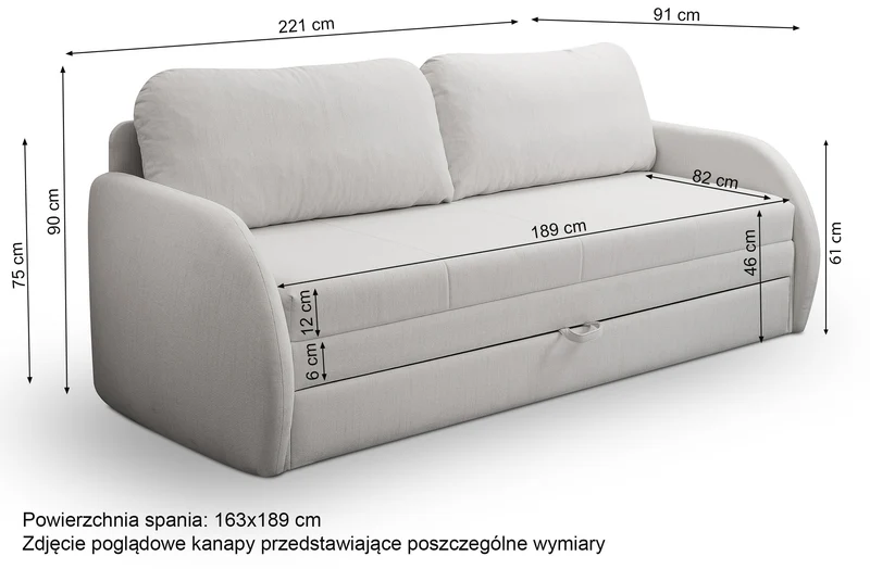 Dreisitziges Schlafsofa Diego in Dunkelgrau, Geflecht